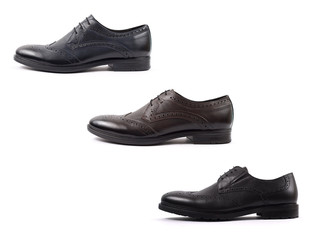 Classic male black leather shoe isolated on a white