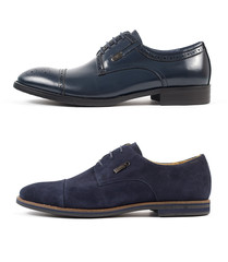 Classic male black leather shoe isolated on a white