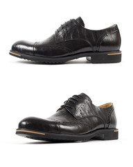 Classic male black leather shoe isolated on a white