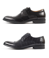 Classic male black leather shoe isolated on a white