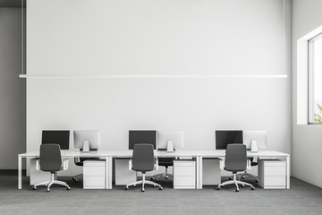 Gray industrial startup office interior, mock up