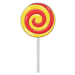 Red and yellow swirl lollipop. Sugar candy