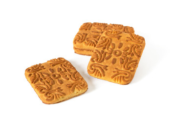 Cookies with strawberry flavor and pattern rectangular shape isolated on white background