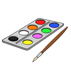 Paint palette with brush. School doodle style