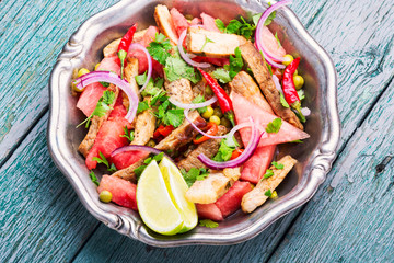 Meat salad with watermelon