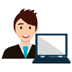 Fototapeta na wymiar businessman with laptop avatar character
