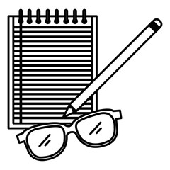 notebook agend with pencil and glasses