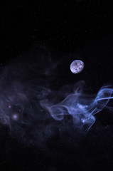 Smoky background with planet and stars.