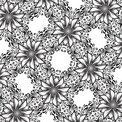 A square black and white background with flowers, ornamental texture