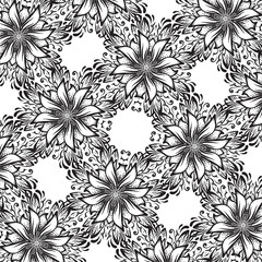 Fototapeta premium A square black and white background with flowers, ornamental texture