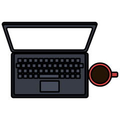 laptop computer with coffee cup