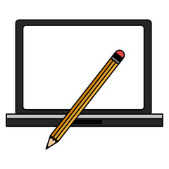 laptop computer with pencil