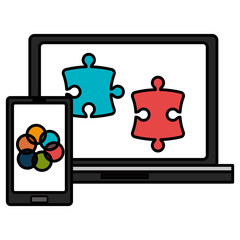 smartphone and laptop with puzzle