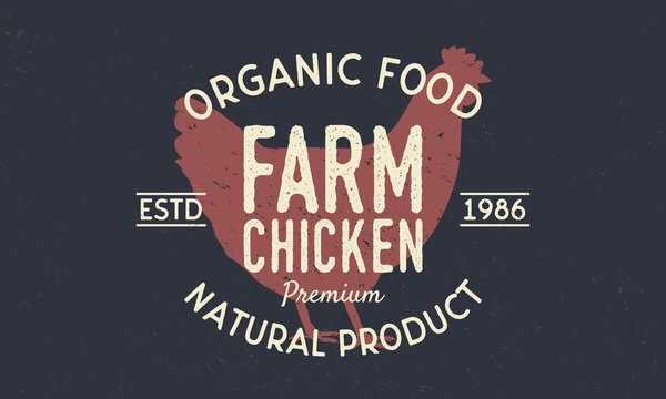 Farm Chicken vintage logo concept. Chicken silhouette Trendy retro style. Vintage poster. Logo Template. Vector illustration