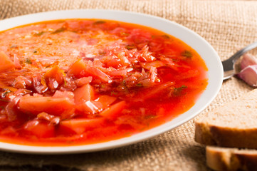Homemade Ukrainian and Polish national soup - red borscht
