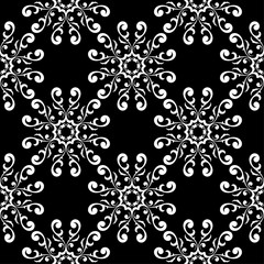 White floral seamless pattern on black background