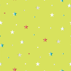 seamless pattern with stars in multiple colors on light green background
