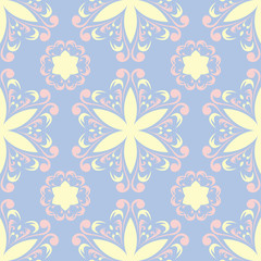 Floral seamless pattern. Pale blue background with beige and pink flower elements