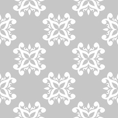 White floral seamless pattern on gray background