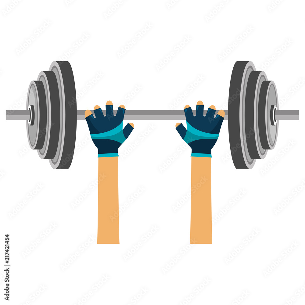 Wall mural hands lifting dumbell gym accessory