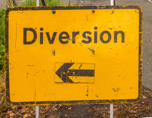 Diversion road sign on country land near Pickmere, Knutsford, Cheshire, UK
