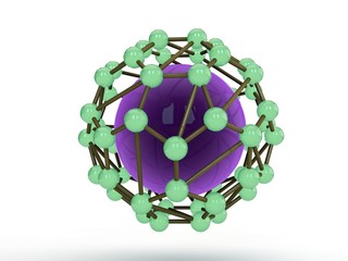 Illustration of a spherical molecular lattice, green atoms and a sphere in the center. The idea of...