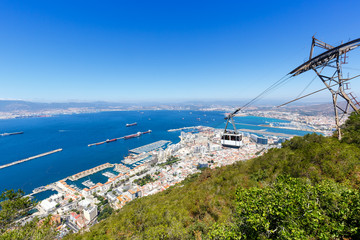 Gibraltar Seilbahn Cable Car Hafen Port Meer Mittelmeer Urlaub Übersicht Stadt