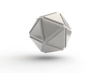 The icosahedron platinum, abstract image of geometric shapes isolated on white background. Illustration of the idea. 3D rendering