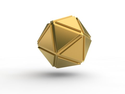 The Golden icosahedron, abstract image of geometric shapes isolated on white background. Illustration of the idea. 3D rendering
