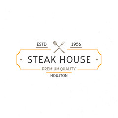 Steak House logo. Barbecue menu emblem. Vintage badge. Minimal design. Vector illustration.