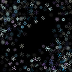 Falling down snow confetti, snowflake vector border. Festive winter, Christmas, New Year sale background. Cold weather, winter storm, scatter texture. Hipster snowfall falling snowflakes cool confetti