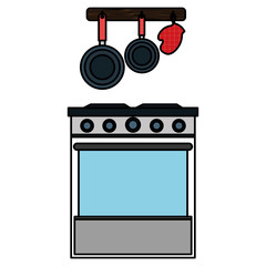 kitchen oven with cutleries hanging