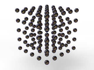 Illustration of a variety of metal magnetic neocube balls, balls in space at a distance. The idea of the structure of the molecular lattice. 3D rendering. The image on a white background