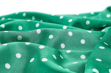 fabric silk green in white peas