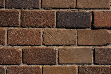 Exterior wall with lines of concrete between brown building bricks