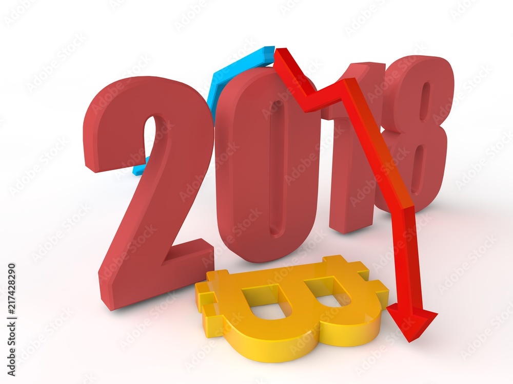 Poster the image of 2018 and the fall of the bitcoin cryptocurrency, the arrow shows the turning point. gol