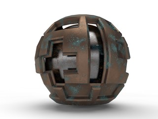 futuristic silver bowl surrounded by futuristic armour, the idea of a space ship, planets in the...