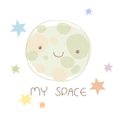 Cute planet with stars vector illustration. My space cartoon print