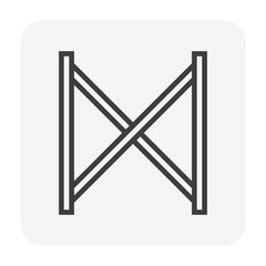 Scaffolding frame and cross brace vector icon. Item is a construction equipment and component of ringlock scaffolding system. Use as temporary working platform or structure for building construction.