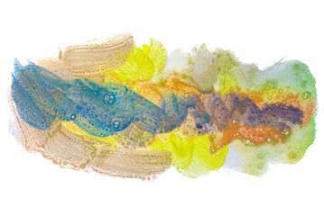 multicolored yellowish blue brown. multicolor strip watercolor stain on white background isolated. for use in design, printing and web design.