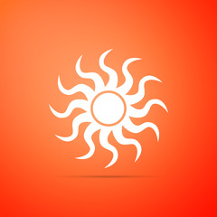 Sun icon isolated on orange background. Flat design. Vector Illustration