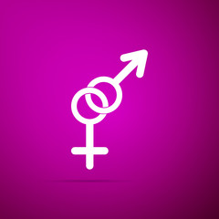 Gender icon isolated on purple background. Symbols of men and women. Sex symbol. Flat design. Vector Illustration