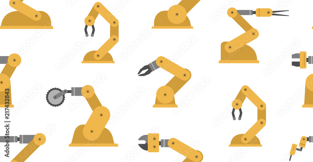 Poster seamless pattern with robotic arms. flat style. isolated on white background