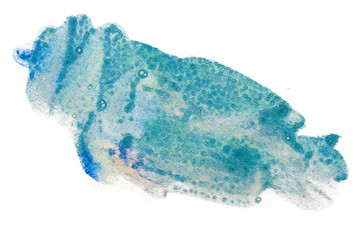 greenish blue watercolor stain on white background isolated. for use in design, printing and web design.