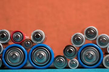 Ecology recycling concept. Many different types used or new battery