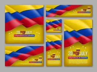 Fototapeten Colombian Independence day celebration posters set. 20th of July felicitation greeting vector illustration. Realistic backgrounds with colombian flag. Colombia republic national traditional holiday © Sunflower