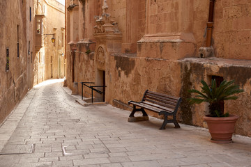 Bench on the Mdina street. Malta