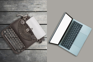 vintage typewriter and laptop 