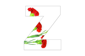 Flower font Alphabet a-z made of Carnation flowers on white background
