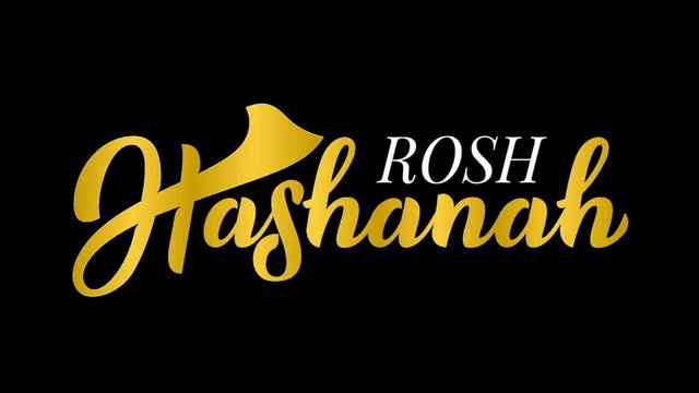 Rosh Hashanah. Jewish New Year. Hand lettering animation for promo, footage, presentation, fastival, party. Calligraphy of gold and white colors. 2D flat animation with alpha channel